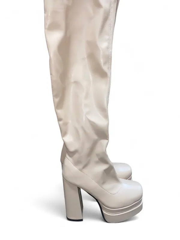 Beige Thigh High Platform boots Tan Size 7.5 - Image 2