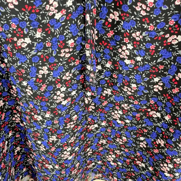 Sam‎ Edelman Tie Neck Woven Lined Blue Floral Ruffled Long Sleeve Blouse Size M - Image 3