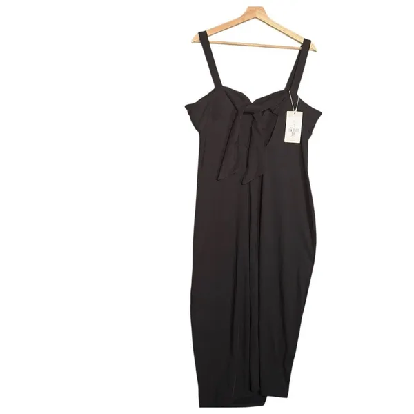 NEW Halara Womens Sz XL Black Stretch Split Hem Back Tie Christmas Holiday Dress - Image 4