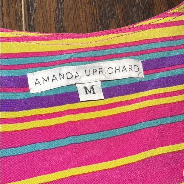 Amanda Uprichard silk Multicolor Striped V-Neck Blouse size medium - Image 3