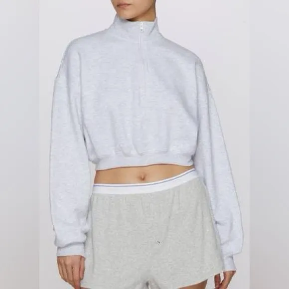 SKIMS Cotton Fleece Half Zip Sweatshirt Pullover Light Heather Grey M Limited Ed - Image 10