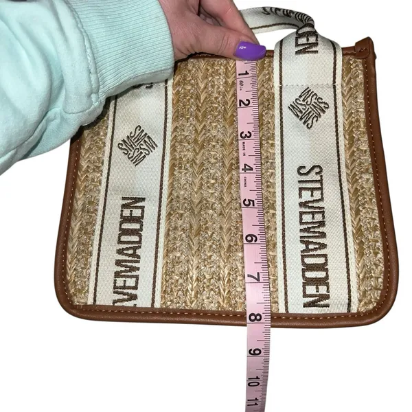 Steve Madden BWEBBER Straw Tote Crossbody Bag Beige/Brown w/Credit Card Holder‎ - Image 10
