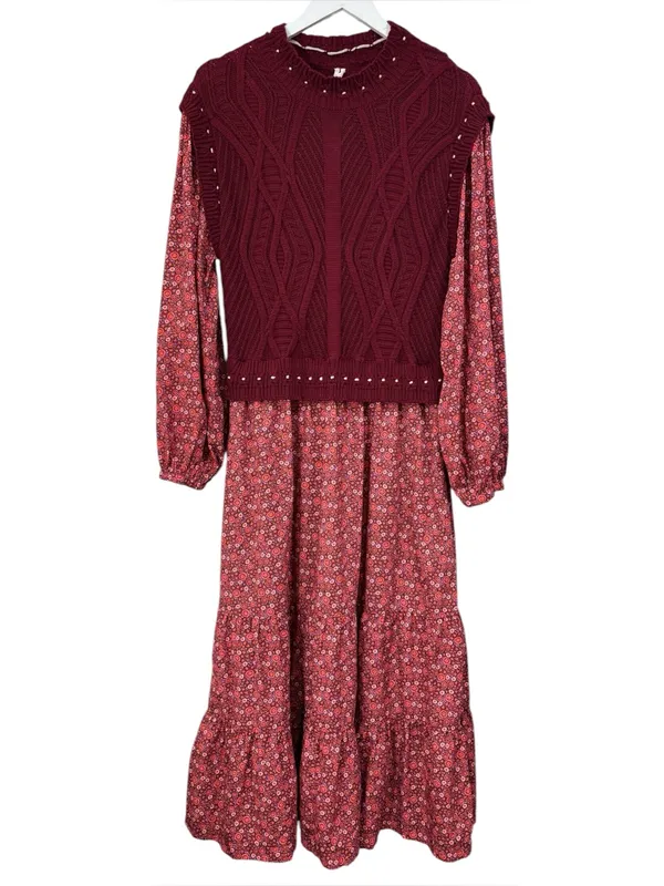 By Anthropologie Layered Burgundy Sweater Dress Size Large Womens - Image 2