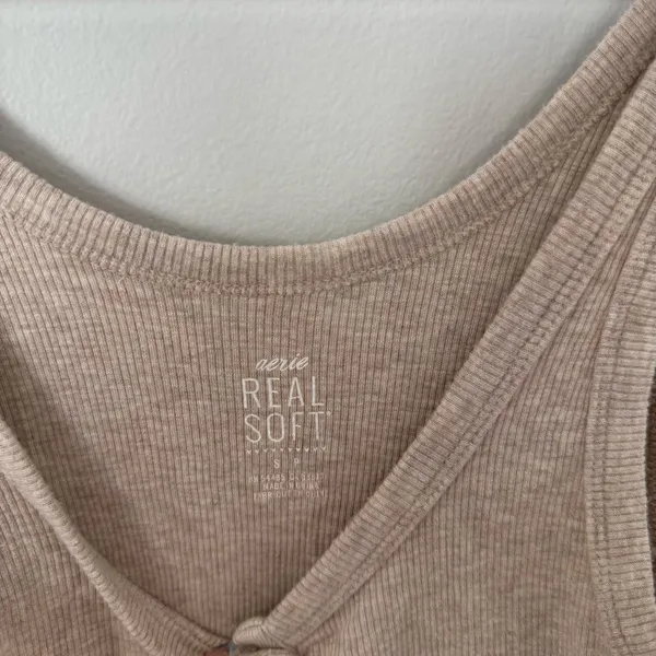 Aerie Real Soft Beige Ribbed Henley Tank Top - Image 3