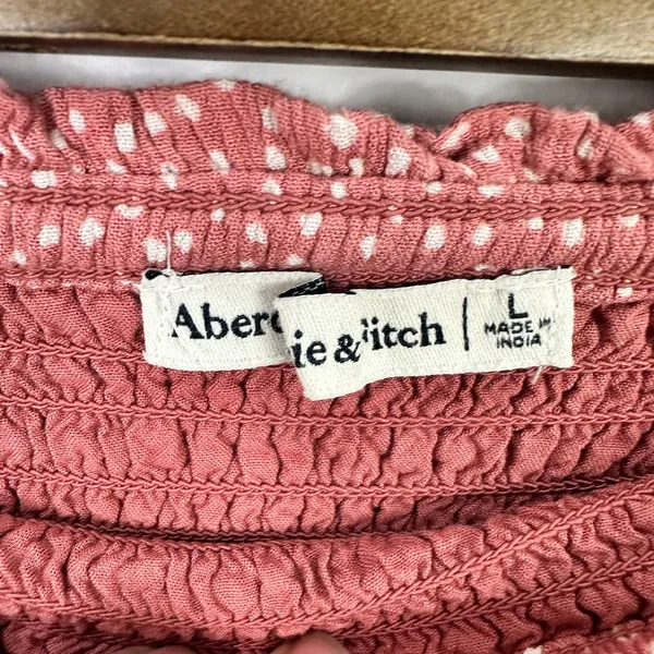 Abercrombie Fitch Mini Skirt Womens Large‎ Pink Polka Dot Smocked Pull On Preppy - Image 2