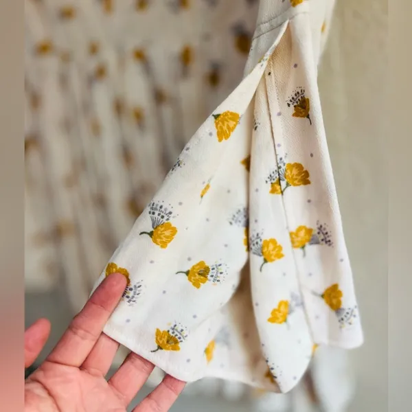 Free People Teagan Floral Mini Dress Cut Out Yellow Floral Bell Sleeve Boho 10 - Image 3
