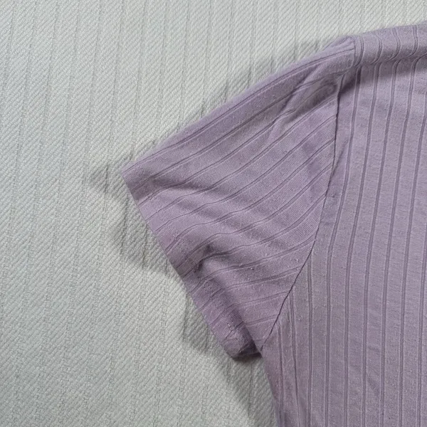 Bozzolo Women Ribbed Crop Top S Small Purple Lavender Short Sleeve Crew Neck Tee - Image 7