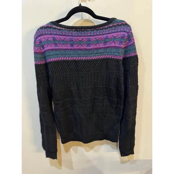 Lauren Ralph Lauren Fair Isle Sweater Mohair Wool Women Size Small Black Purple - Image 3