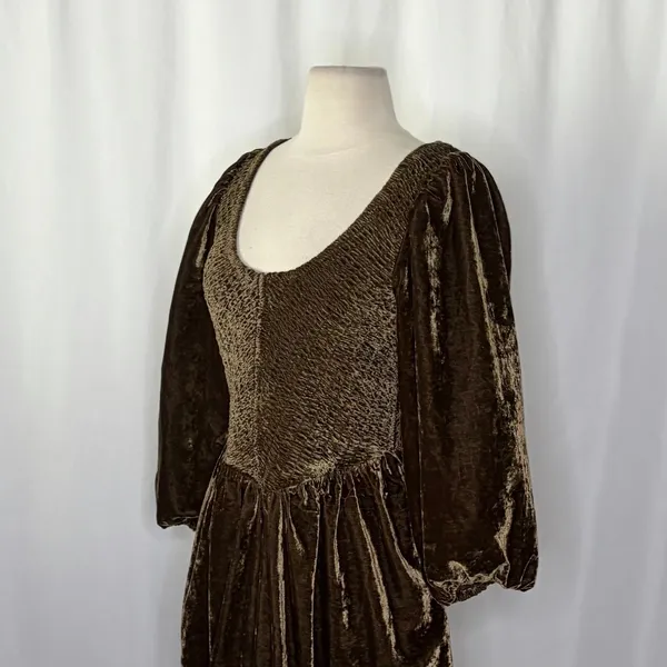 NWT!! FREE PEOPLE Farrier Velvet Mini Dress Smocked Solid Brown Bear Mini Medium - Image 7