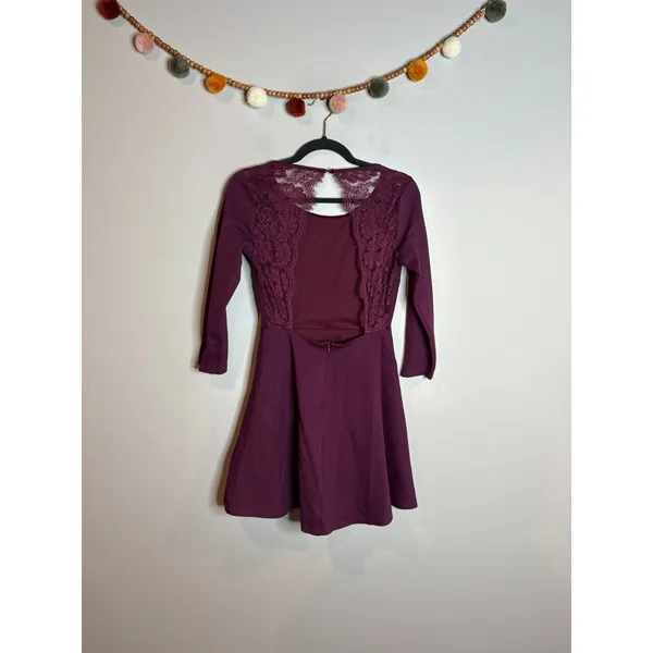 Lulus burgundy lacy open back skater dress - Image 2