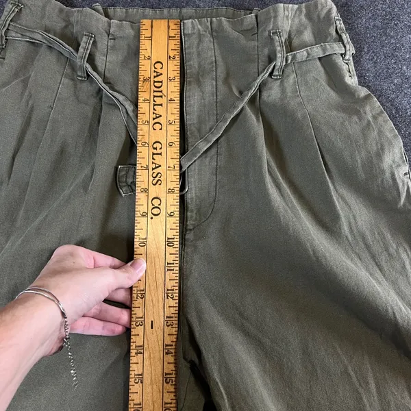 Abercrombie & Fitch Olive Green Linen Blend Pleated Tapered Pants Size L - Image 6