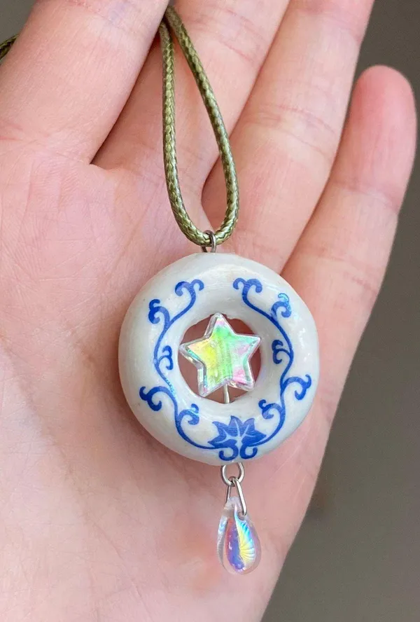 flower porcelain donut unique boho fairy whimsical necklace💐⭐️💧 - Image 3