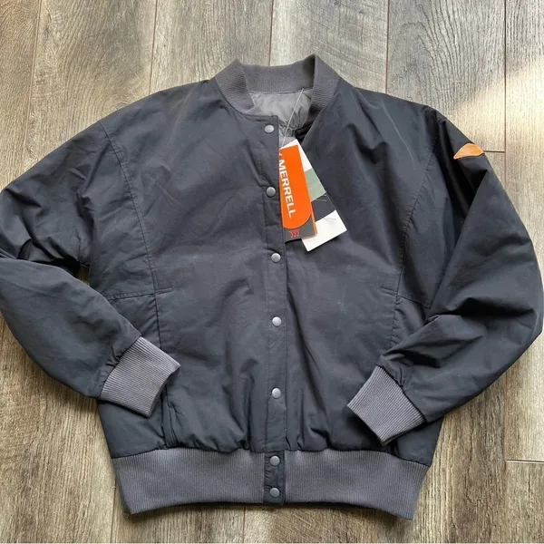 Merrell NWT Trailhead Insulated Reversible Bomber Jacket Size Small Black Grey - Image 6