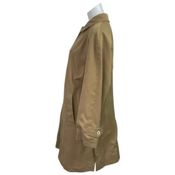 Burberry Women's Tan Long Sleeve Collared Button Down Midi Coat Jacket Size L - Image 2