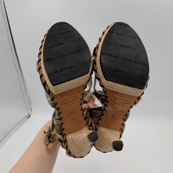 Via Spiga Snakeskin Print Jute Wrapped Platform Sandals Heels Tan‎ Brown 6M - Image 6
