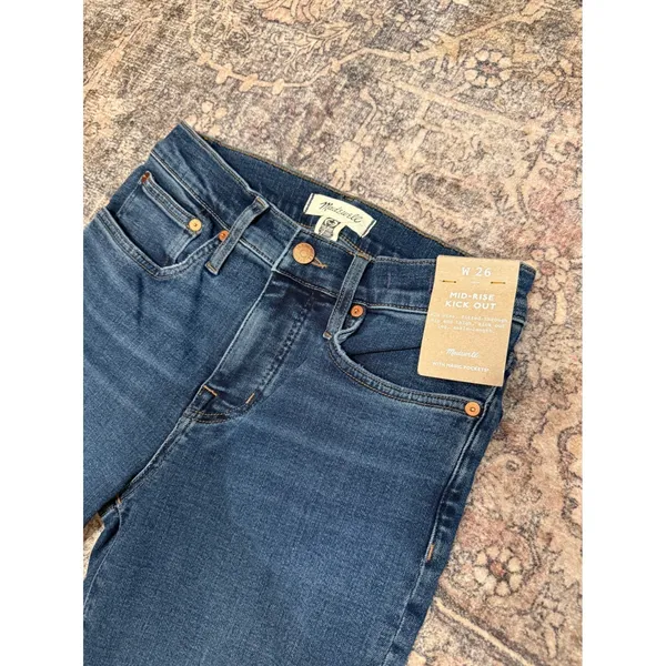 NWT Madewell Mid-Rise Kick Out Jeans Size 26 Dark Indigo Ankle Flare - Image 3