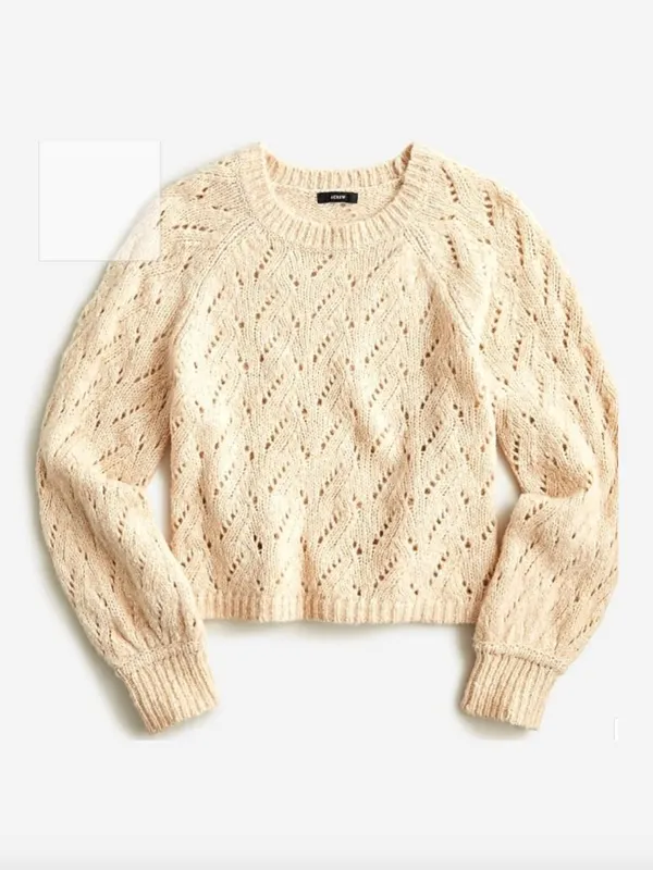 J. Crew Pointelle Crewneck Sweater Heather Cream Tan Size S - Image 7