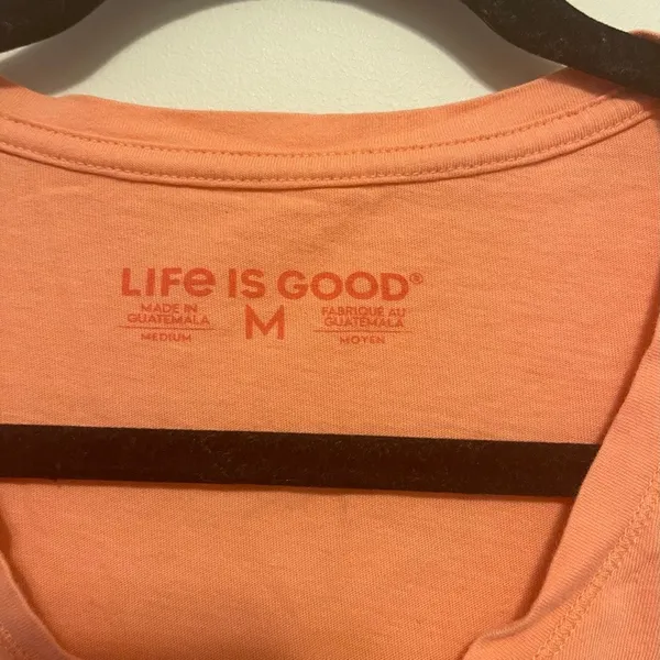 Life is Good Orange Rocket Dog and Daisy V-Neck Tee Size Medium - Image 3