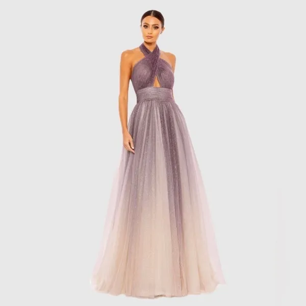 Mac Duggal 20376 Glitter Ombre Halter Neck Ballgown Maxi Dress size 8 Purple New - Image 10