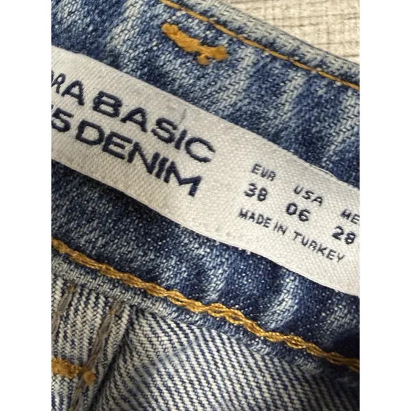 Zara Basic Z1975 Denim Cut Off Shorts Blue Women's Size‎ 6 Beaded Embrodiered - Image 5