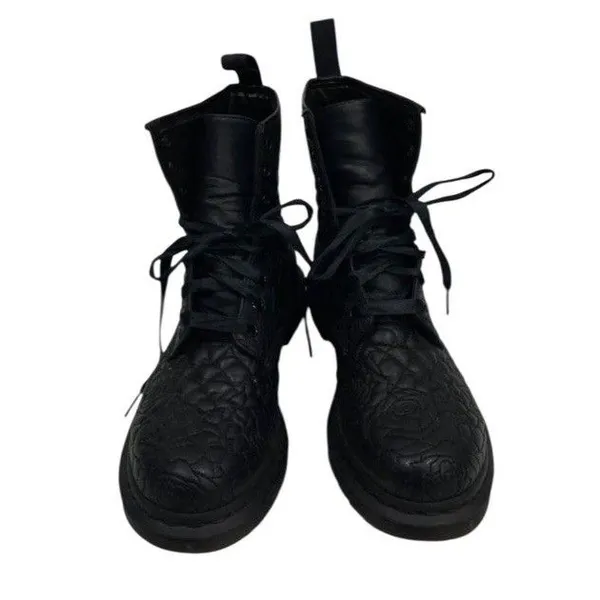 Dr. Martens Women’s Vonda Brause Black Leather Floral Flower Print Ankle Boots 8 - Image 8