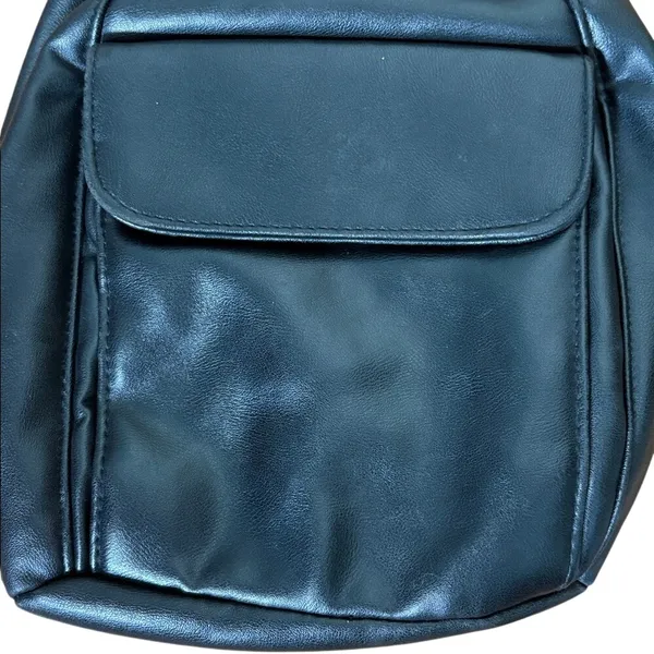 Black‎ Leather Like Sling Teardrop Backpack Silver V Hardware Adjustable Strap Black - Image 6
