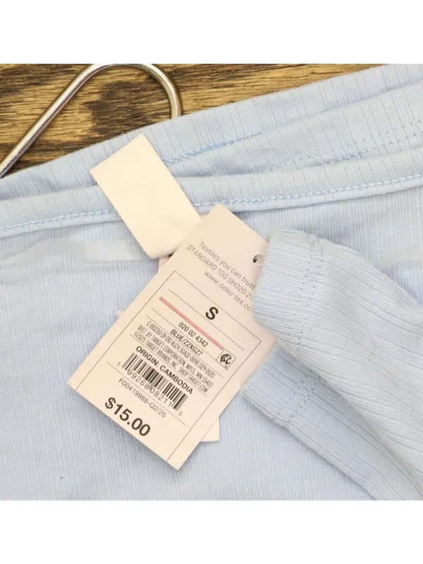 NWT Auden Womens Variegated Ribbed Long Sleeve Pajama Top 94645637 Light Blue S - Image 7