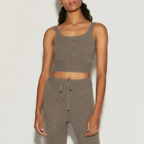 Reformation Caitlin Cashmere Cropped Cami Tank Top Medium Brown - Image 3