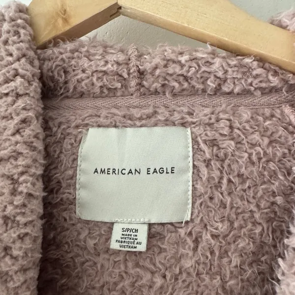 American Eagle Cozy Sherpa Clinched Hoodie Pullover Sweatshirt‎ Dusty Rose - Image 5