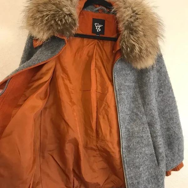 Vero‎ Moda gray coat fur orange wool blend - Image 10
