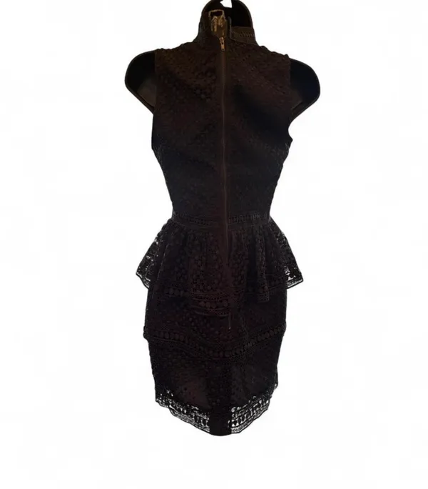 Lulus Kiss and Spell Black Crochet Lace Peplum Dress Size M - Image 3