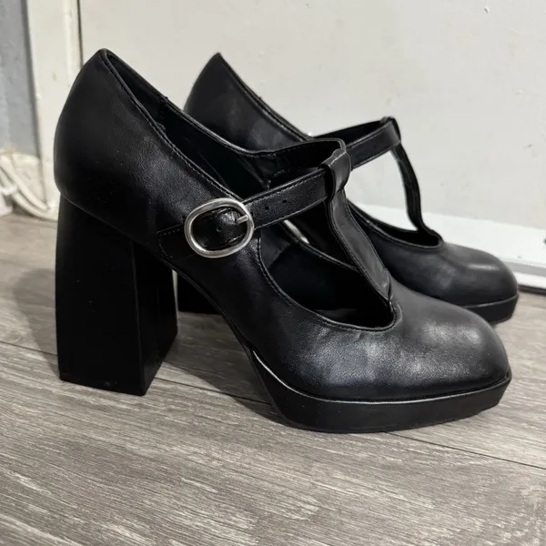 BAMBOO Black Academia‎ Platform Mary Jane Pumps Chucky Heel 9 Faux Leather Y2K - Image 12