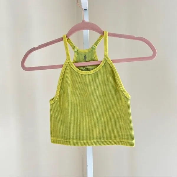 Nwot free people happiness runs tank womens xs/s green yellow distressed Color - Image 2