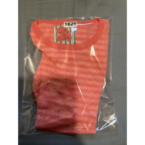Free People Womens Coral Pink Striped Waffle Knit Thermal Long Sleeve Top M - Image 7