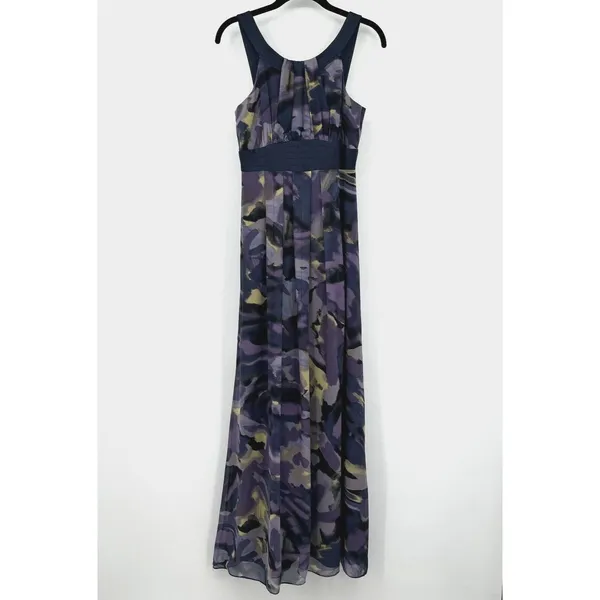 MAXandCLEO 100% Silk Maxi Dress Size 4 Purple Watercolor Sleeveless Summer Party - Image 2