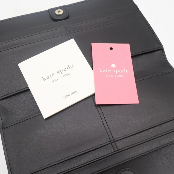 Kate Spade Wallet Womens Large Slim Bifold Black Pebbled Leather Gold Logo Exc - Image 4