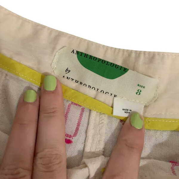 Anthropologie cream spotted cropped trousers size 8 - Image 5