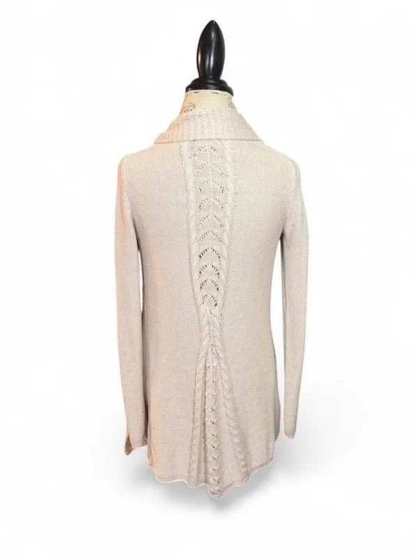 Belldini Beige Oatmeal Open Knit Duster Cardigan with a Cable Knit Spine Sz S - Image 6
