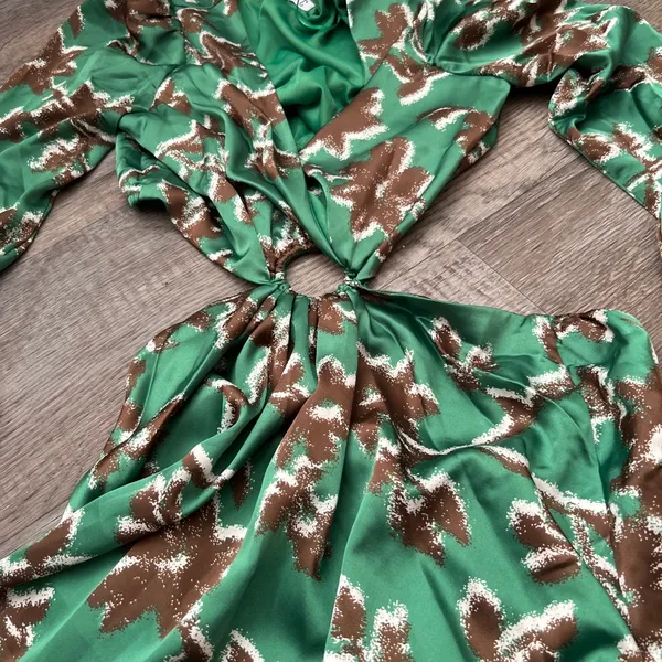 TCEC o ring‎ cutout Floral Green and Brown Women's Dress size M - Image 9