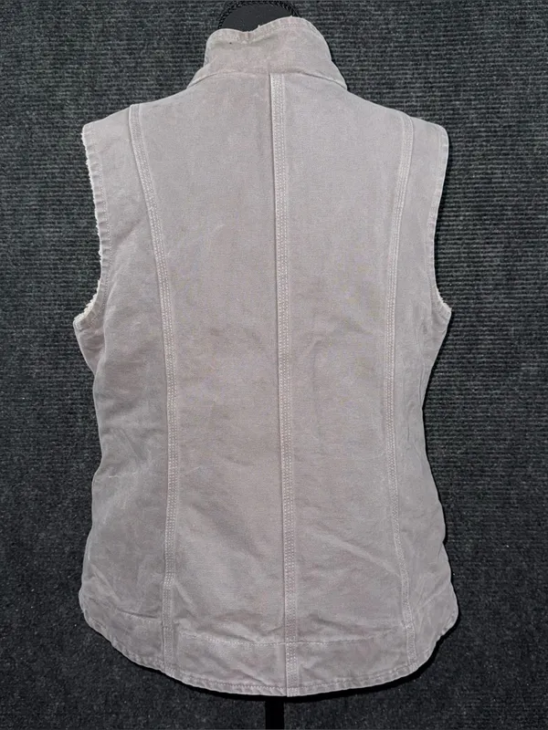 Vintage Carhartt Taupe Gray Sherpa Lined Vest Mock Neck WV001 032 Women’s Large - Image 3