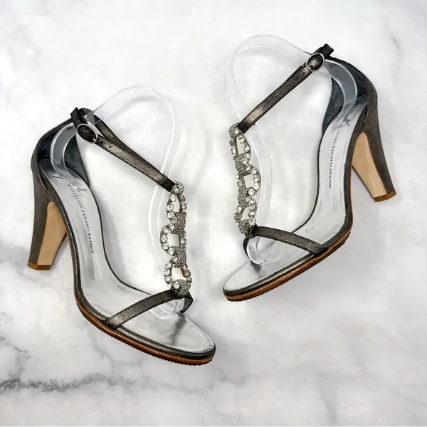 Giuseppe Zanotti Vicini Vintage Y2K Metallic Leather Block Heel Sandals 2000s 39 - Image 5