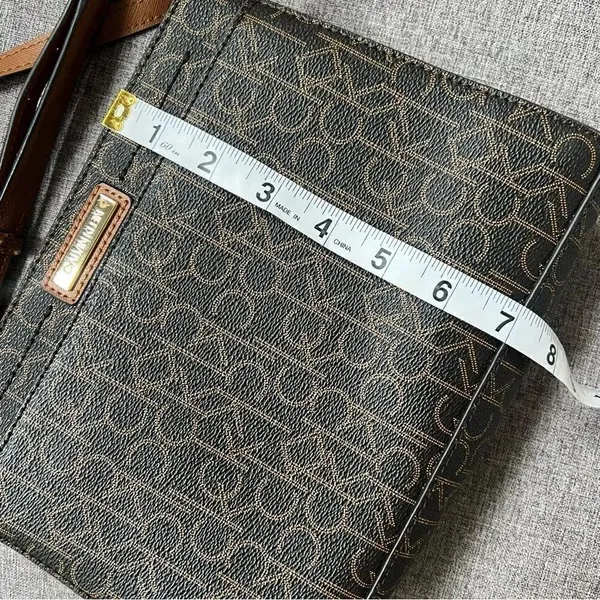 Calvin Klein Frida Signature Crossbody Handbag Shoulder Purse Black Brown Logo - Image 6