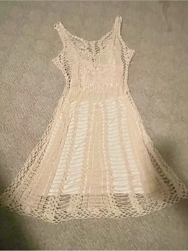 Free People Crochet Dress - Cream Sleeveless Summer Dress - Image 3