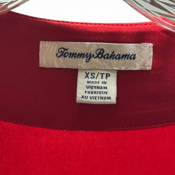 Tommy Bahama Clara 3/4 Sleeve Faux Wrap V-Neck Stretch Jersey Dress Red XS - Image 4