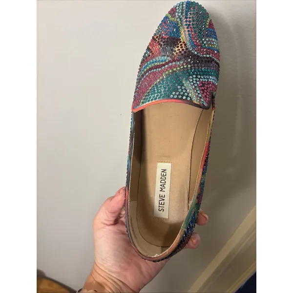 Steve Madden Conccord Rainbow‎ Rhinestone Shoes Slip Ons Flats Women Size 9 - Image 5