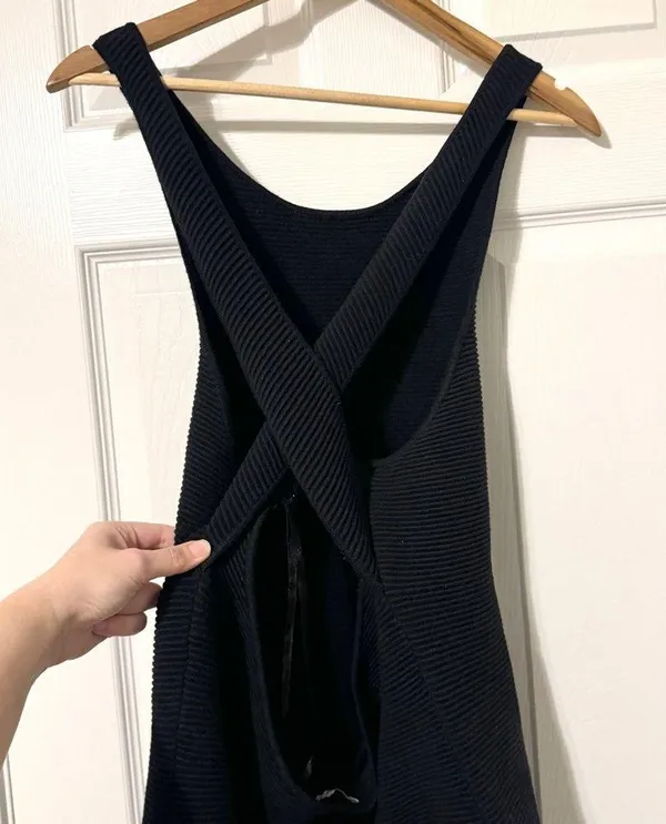 Abercrombie & Fitch Scuba Cross-Back Elevated Knit Ribbed Dress Size XL Black - Image 6