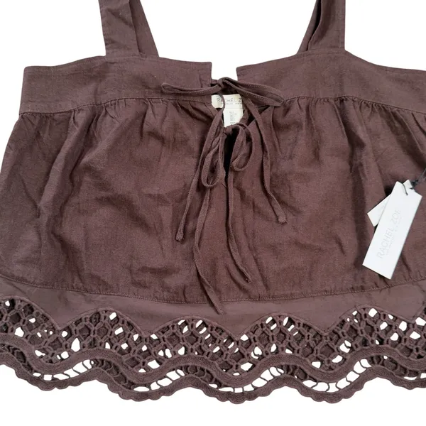 Rachel Zoe Women's Brown Cropped Eyelet Boho Hippie‎ Peasant Tank Top Size Large - Image 2