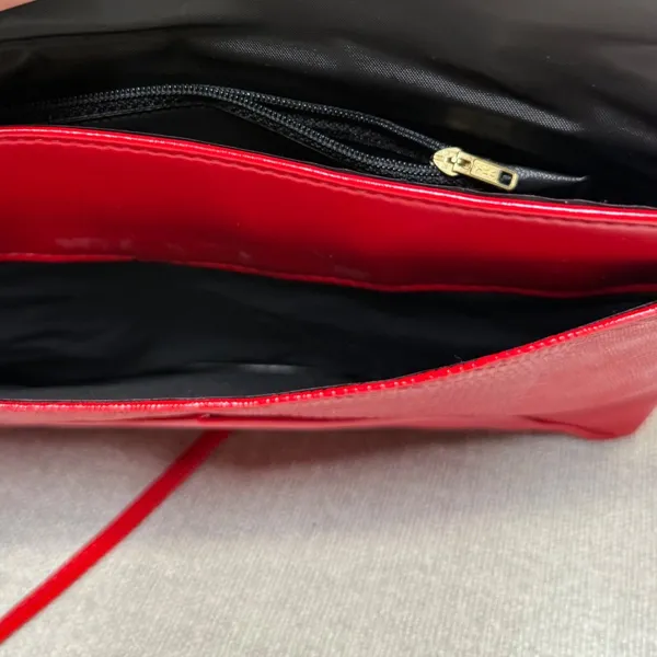 Vintage‎ Red Faux Leather Envelope Clutch Shoulder Bag Y2K Retro Red Purse - Image 5