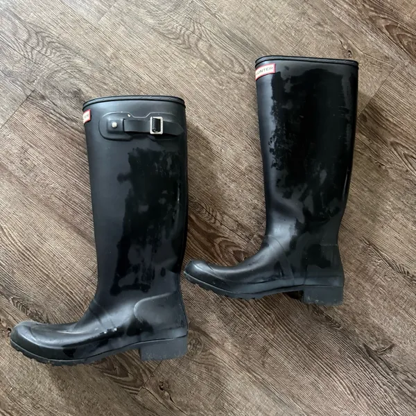 HUNTER Original Rain Boots Tall Women 9 Black Slip On Waterproof Buckle Rubber - Image 3
