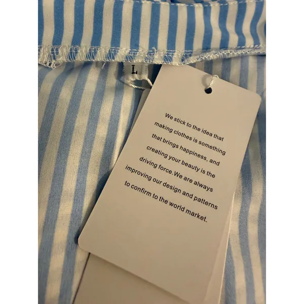 Blue White Striped Maxi Dress Long Sleeve L NWT costal preppy cottage resort boh - Image 6
